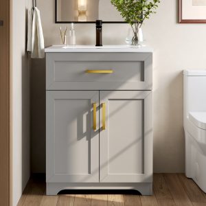 DeerValley DV-1BV0546W Freestanding Antique Oak Bath Vanity with Soft-Close Drawers & Integrated Ceramic Top