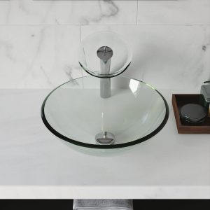 SYMMETRY 16.5" Round Vessel Bathroom Sink, Tempered Glass