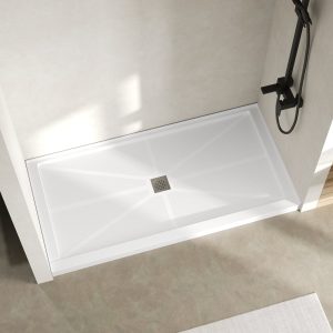 DeerValley DV-1SB0488 72"L x 36"W Shower Base in White, SMC Rectangle Single-Threshold Shower Pan, Center Drain, Non-Slip Shower Tray, Drain Cover Included