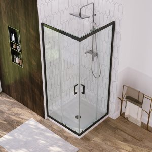 DeerValley DV-1SD0213B06 Corner Shower Enclosure, 34 in. D x 34 in. W x 72 in. H Double Sliding Corner Shower Door with 1/4 in. Tempered Glass, Sliding Shower Enclosure, Matte Black.