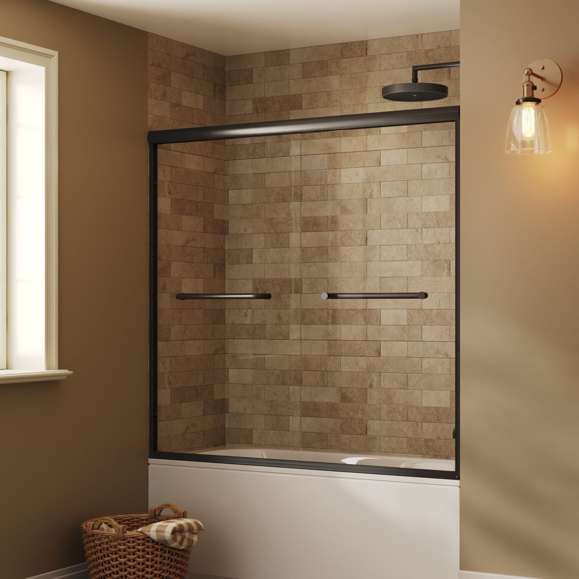 57" - 60" W x 58" H Double Sliding Semi-Frameless Tub Shower Door with 1/4" Tempered Clear Glass