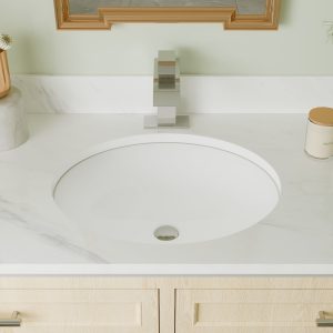 DeerValley DV-1U301 Undermount Bathroom Sinks, High-Temp Ceramic Scratch-Resist, Great Drain & Front Overflow