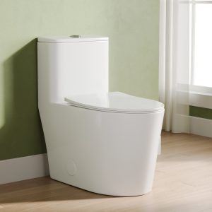 DeerValley DV-1F0385 Elongated One-Piece Toilet, 1.1/1.6?GPF Dual Flush, White Modern Skirted Toilet with Soft-Close Seat (Seat Included)